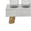Benjara Cabo Accent Vase with 4 Glass Pots- Wood Legs- Gray Ceramic 15 Inch