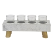 Benjara Cabo Accent Vase with 4 Glass Pots- Wood Legs- Gray Ceramic 15 Inch
