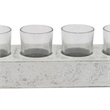 Benjara Cabo Accent Vase with 4 Glass Pots- Wood Legs- Gray Ceramic 15 Inch