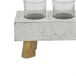 Benjara Cabo Accent Vase with 4 Glass Pots- Wood Legs- Gray Ceramic 15 Inch