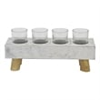 Benjara Cabo Accent Vase with 4 Glass Pots- Wood Legs- Gray Ceramic 15 Inch