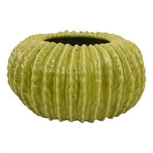 Decorative Planter - Melon Shape - Vertical Ribbed Texture - Green Ceramic