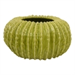 Decorative Planter - Melon Shape - Vertical Ribbed Texture - Green Ceramic