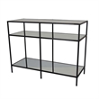Benjara Gwen Plant Stand with 3 Mirrored Shelves- Black Metal Frame 40 Inch