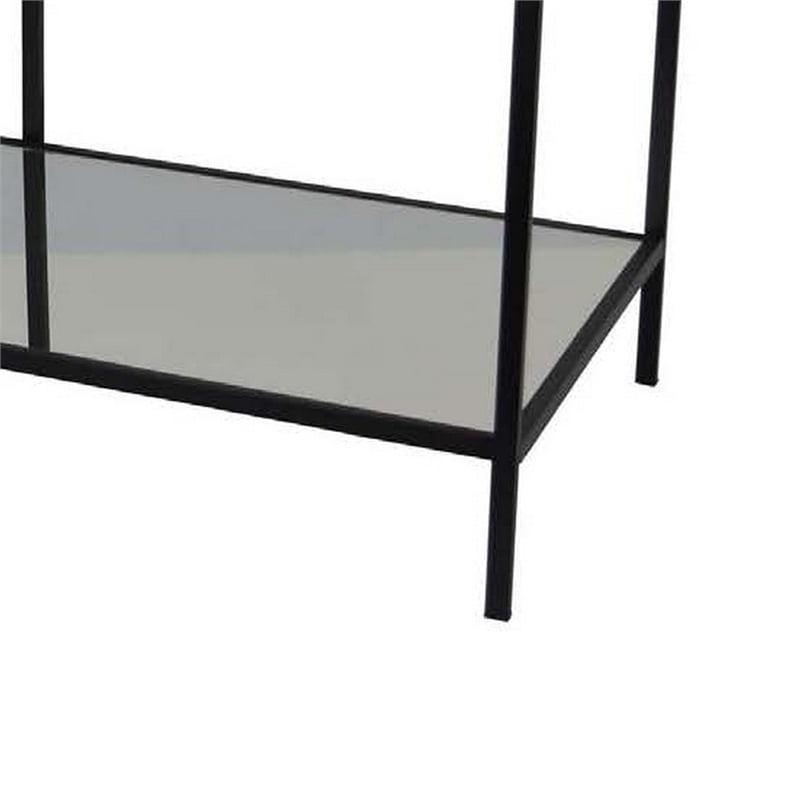 Benjara Gwen Plant Stand with 3 Mirrored Shelves- Black Metal Frame 40 Inch