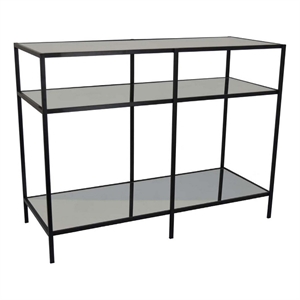 Benjara Gwen Plant Stand with 3 Mirrored Shelves- Black Metal Frame 40 Inch