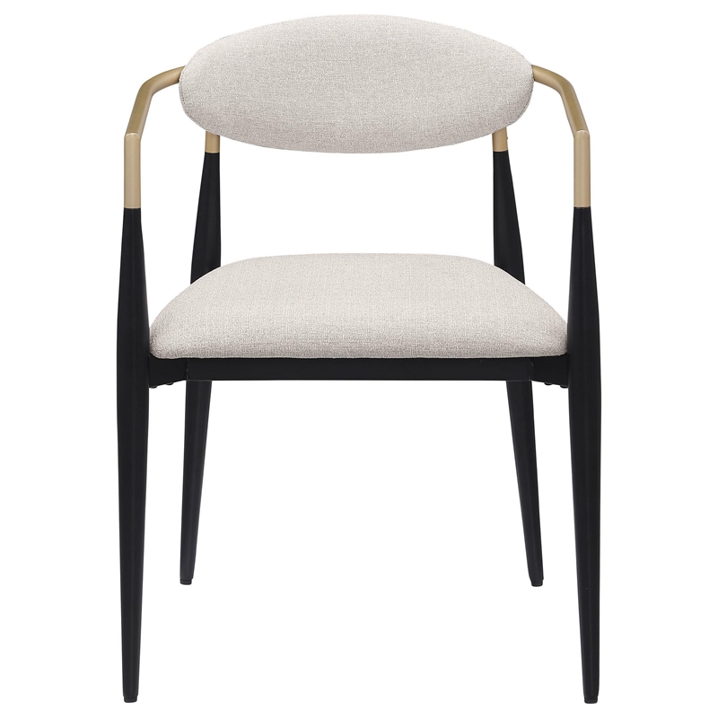 Benjara Exis Dining Armchair Set of 2- Modern Beige Fabric- Sleek Black Metal