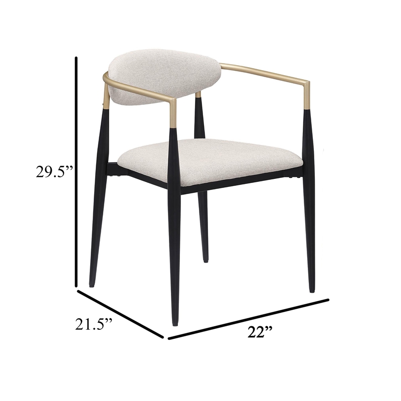 Benjara Exis Dining Armchair Set of 2- Modern Beige Fabric- Sleek Black Metal