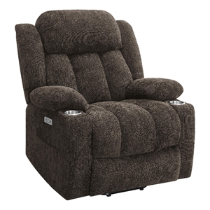Benjara Limi Power Lift Recliner Chair- Dark Brown- USB Port- Cupholders