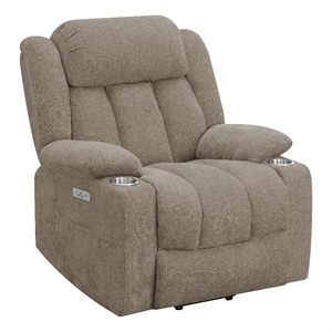 Benjara Limi Power Lift Recliner Chair- Camel Brown- USB Port- Cupholders