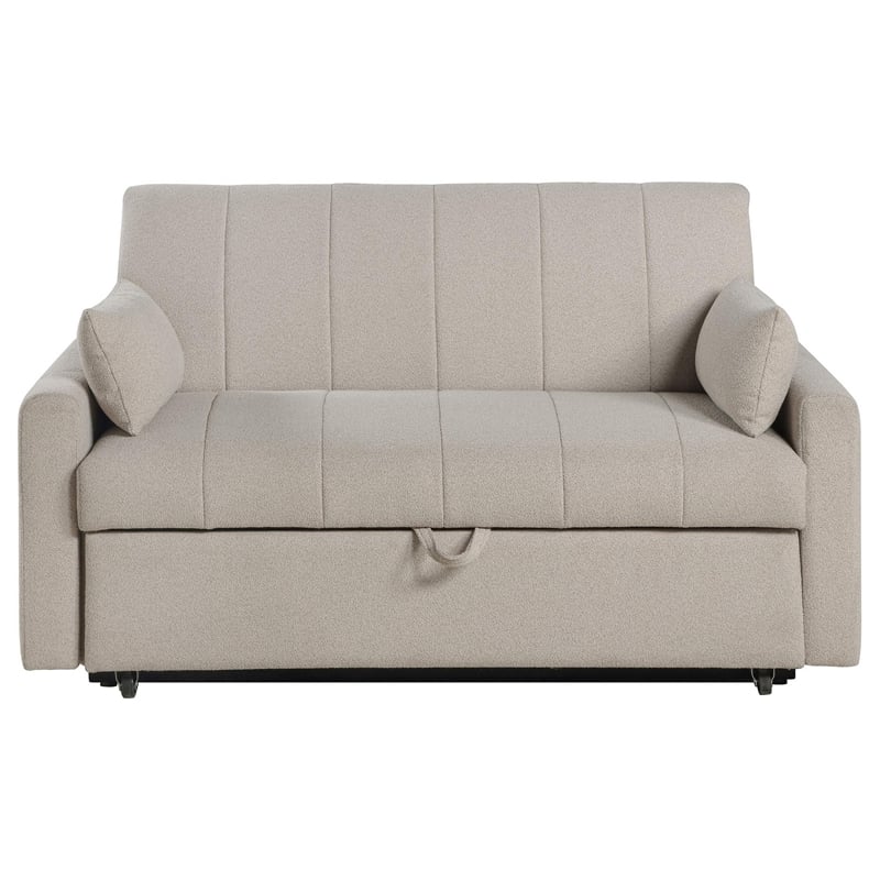 Benjara Porta Sleeper Sofa Bed- Latte Ivory Boucle Fabric- Full Size- 60 Inch