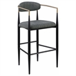 Benjara Tiara Bar Chair Set of 2- Gray Fabric- Gold- Black Metal 30 Inch