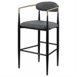 Benjara Tiara Bar Chair Set of 2- Gray Fabric- Gold- Black Metal 30 Inch