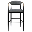 Benjara Tiara Bar Chair Set of 2- Gray Fabric- Gold- Black Metal 30 Inch