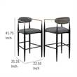 Benjara Tiara Bar Chair Set of 2- Gray Fabric- Gold- Black Metal 30 Inch