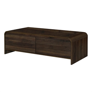 Benjara Maria Coffee Table- 2 Drawer and Waterfall Style- Brown Wood 47 Inch