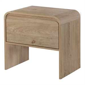 Benjara Maria Side End Table- Drawer and Waterfall Style- Beige Wood 22 Inch