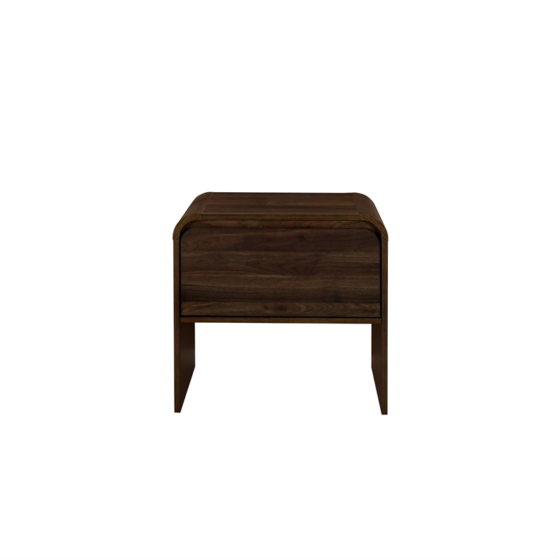 Benjara Maria Side End Table- Drawer and Waterfall Style- Brown Wood 22 Inch