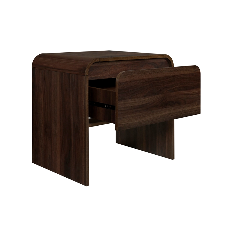 Benjara Maria Side End Table- Drawer and Waterfall Style- Brown Wood 22 Inch