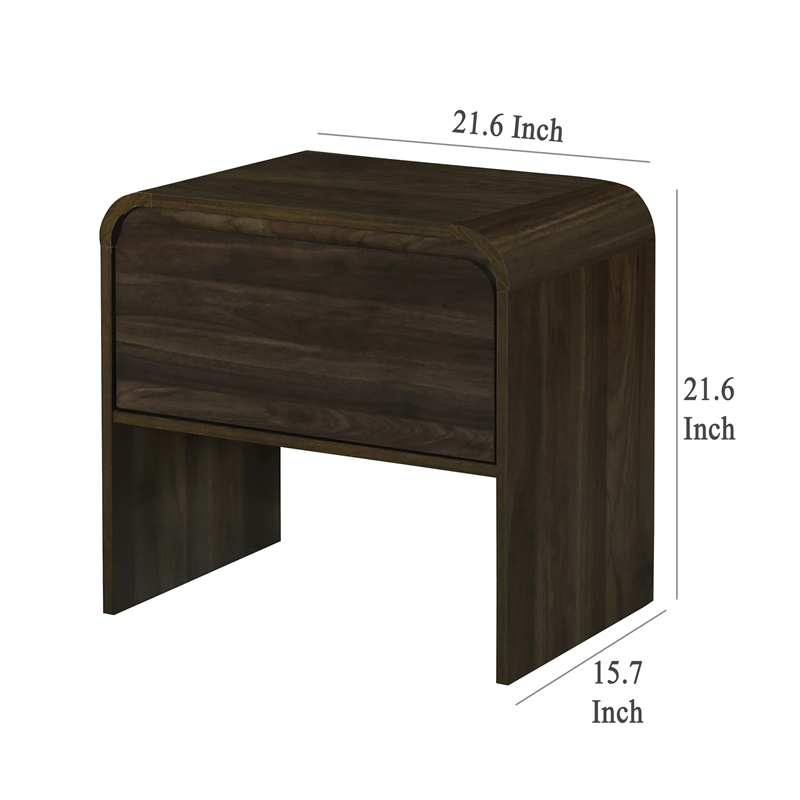 Benjara Maria Side End Table- Drawer and Waterfall Style- Brown Wood 22 Inch