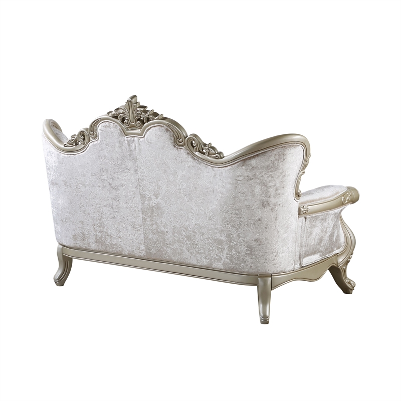 Benjara Kerra Loveseat with Accent Pillow- Classic Beige Fleur De Lis 72 Inch