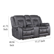 Benjara Olaf Dual Manual Recliner Loveseat- Dark Gray Faux Leather 77 Inch