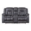 Benjara Olaf Dual Manual Recliner Loveseat- Dark Gray Faux Leather 77 Inch