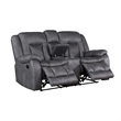 Benjara Olaf Dual Manual Recliner Loveseat- Dark Gray Faux Leather 77 Inch