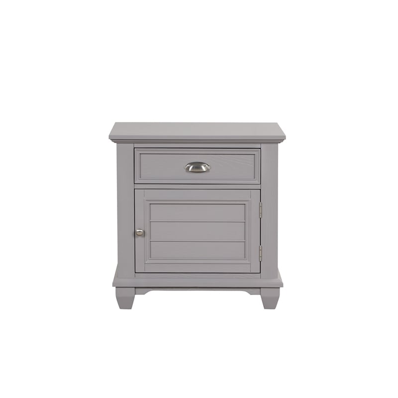 Benjara Limi Nightstand- 1 Drawer- 1 Door Cabinet- Gray Solid Wood- 28 Inch