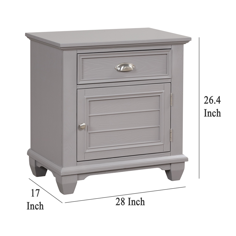 Benjara Limi Nightstand- 1 Drawer- 1 Door Cabinet- Gray Solid Wood- 28 Inch