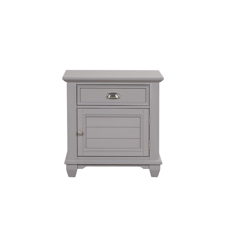 Benjara Limi Nightstand- 1 Drawer- 1 Door Cabinet- Gray Solid Wood- 28 Inch