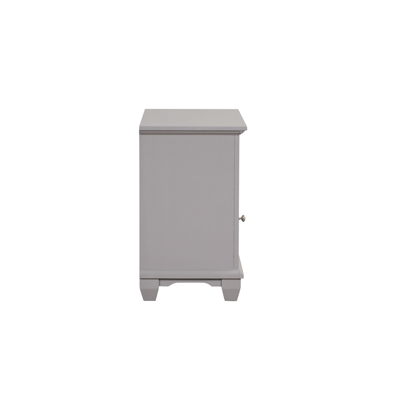 Benjara Limi Nightstand- 1 Drawer- 1 Door Cabinet- Gray Solid Wood- 28 Inch