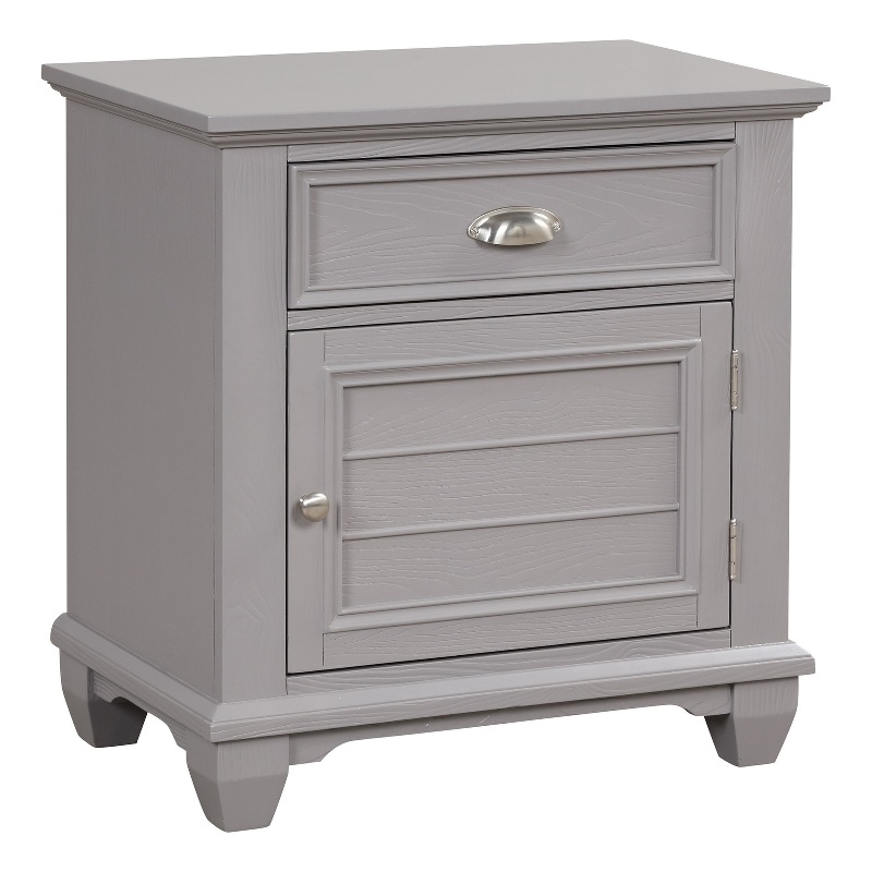 Benjara Limi Nightstand- 1 Drawer- 1 Door Cabinet- Gray Solid Wood- 28 Inch