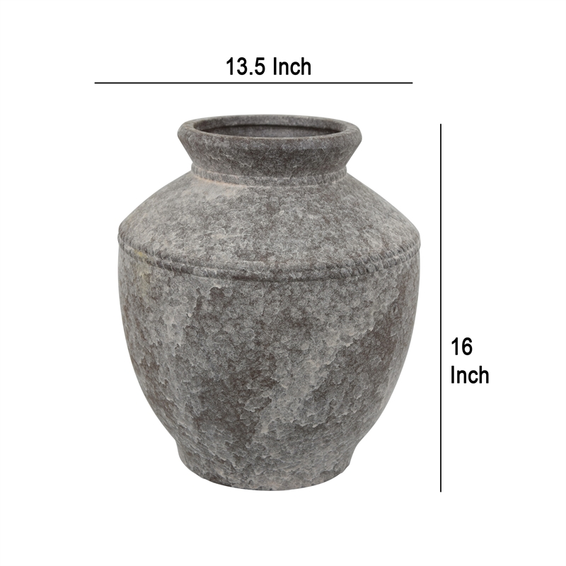 Benjara Accent Vase- Antique Brown Gray Ceramic- Modern Pot Shape- 16 Inch