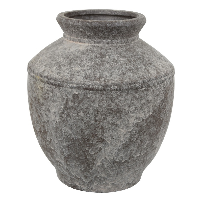 Benjara Accent Vase- Antique Brown Gray Ceramic- Modern Pot Shape- 16 Inch