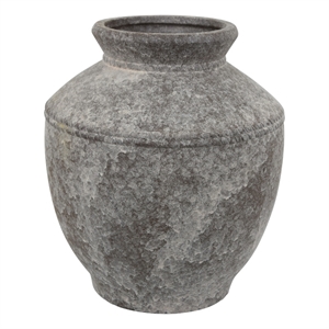 Benjara Accent Vase- Antique Brown Gray Ceramic- Modern Pot Shape- 16 Inch