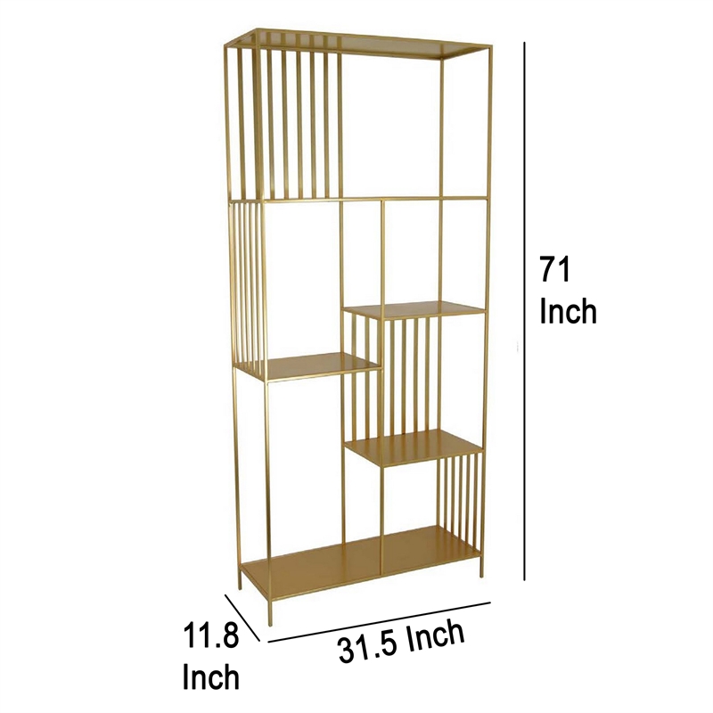 Benjara Tandum Plant Display Stand- Gold Metal 6 Shelves- Modern 71 Inch