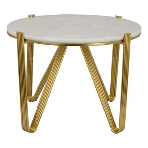 Benjara Glam Plant Stand Table- White Marble- Gold Metal Texture Legs- 25 Inch