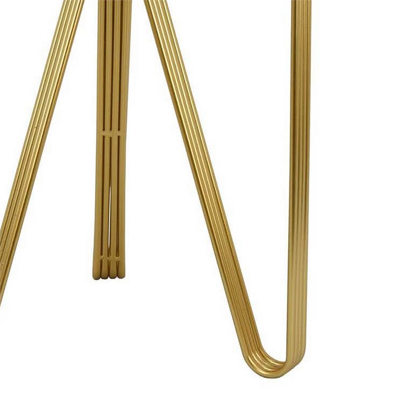 Benjara Glam Plant Stand Table- White Marble- Gold Metal Texture Legs- 20 Inch