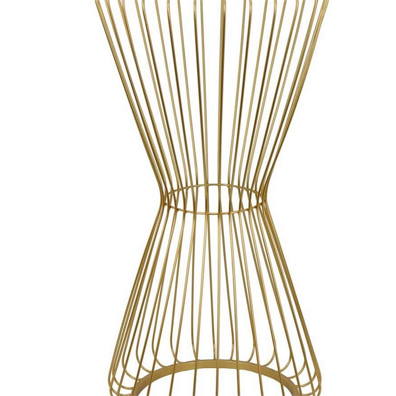Benjara Kane Plant Stand Table- Mirrored- Hourglass Gold Metal Frame- 30 Inch