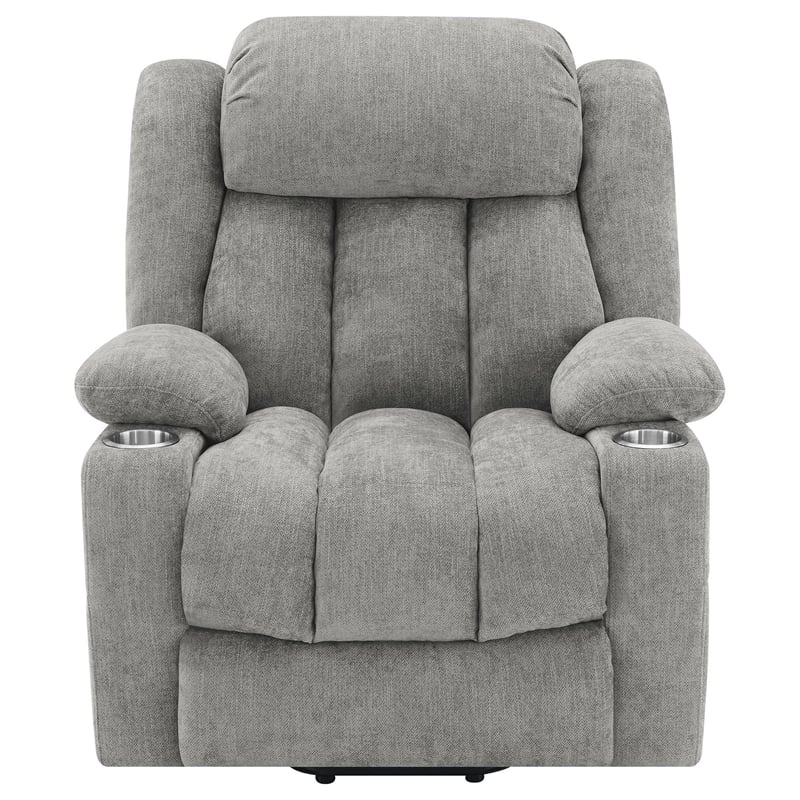 Benjara Limi Power Lift Recliner Chair- Light Gray- USB Port- Cupholders