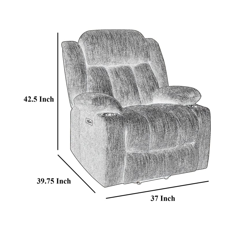 Benjara Limi Power Lift Recliner Chair- Light Gray- USB Port- Cupholders