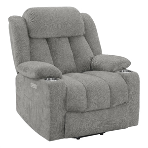 Benjara Limi Power Lift Recliner Chair- Light Gray- USB Port- Cupholders