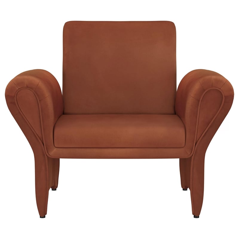 Benjara Lione Accent Armchair- Contemporary Rolled Flared Arms- Rust Brown