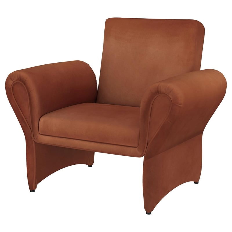 Benjara Lione Accent Armchair- Contemporary Rolled Flared Arms- Rust Brown