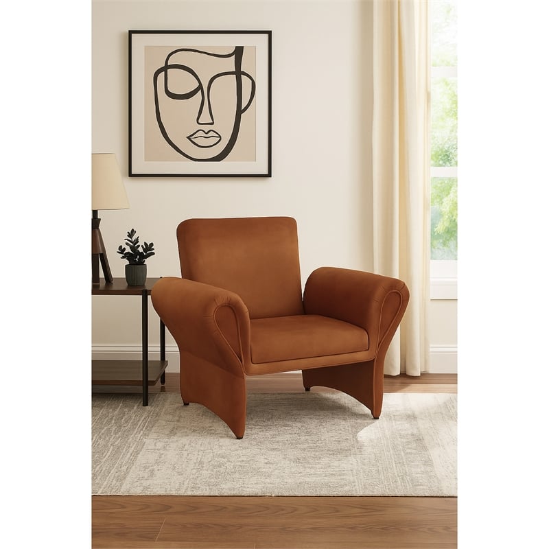 Benjara Lione Accent Armchair- Contemporary Rolled Flared Arms- Rust Brown