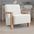 Benjara Fitz Accent Chair- Soft Ivory Boucle Cushions- Natural Brown Wood