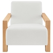 Benjara Fitz Accent Chair- Soft Ivory Boucle Cushions- Natural Brown Wood