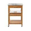 Benjara Jude Rolling Kitchen Bar Cart- 2 Shelves- Faux Marble- Brown Bamboo