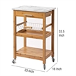 Benjara Jude Rolling Kitchen Bar Cart- 2 Shelves- Faux Marble- Brown Bamboo